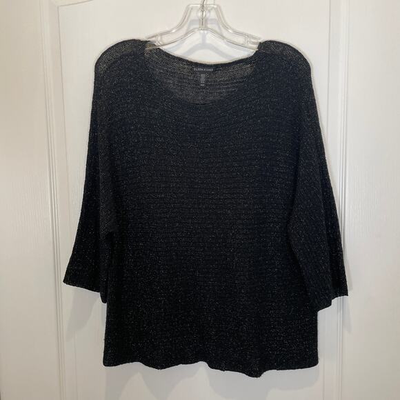 Eileen Fisher Silver Sparkle Metallic Knit Wool Pullover Sweater Black M - Picture 1 of 3